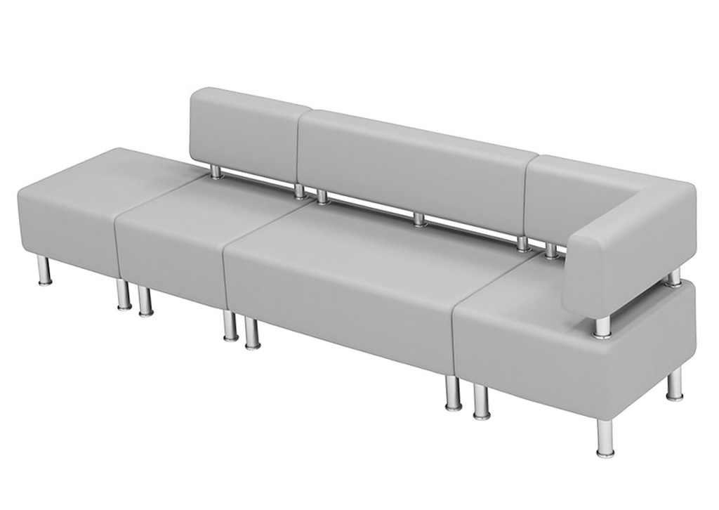 Офісний модульний диван з спинкою, матеріал - еко-шкіра, на хромованих ніжках, ЛЕЛЕКА, 4500х650х800 мм.